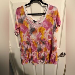 369- torrid  Tie-Dye Babydoll Tunic - Pink, Yellow, Gray